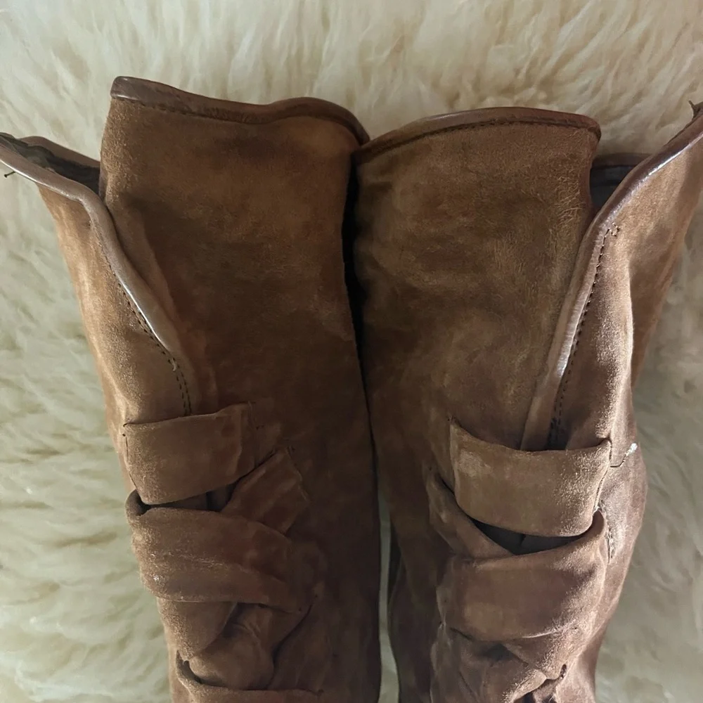 NWOT A.S. 98 Brown Suede Braided Knee High Boots